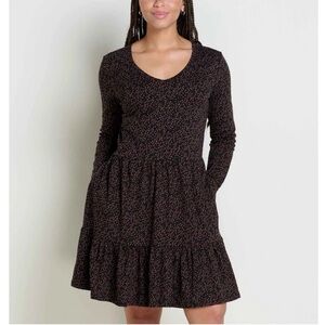Toad & Co. Marley Tiered Long Sleeve Dress in Black Dot Print - Size XS